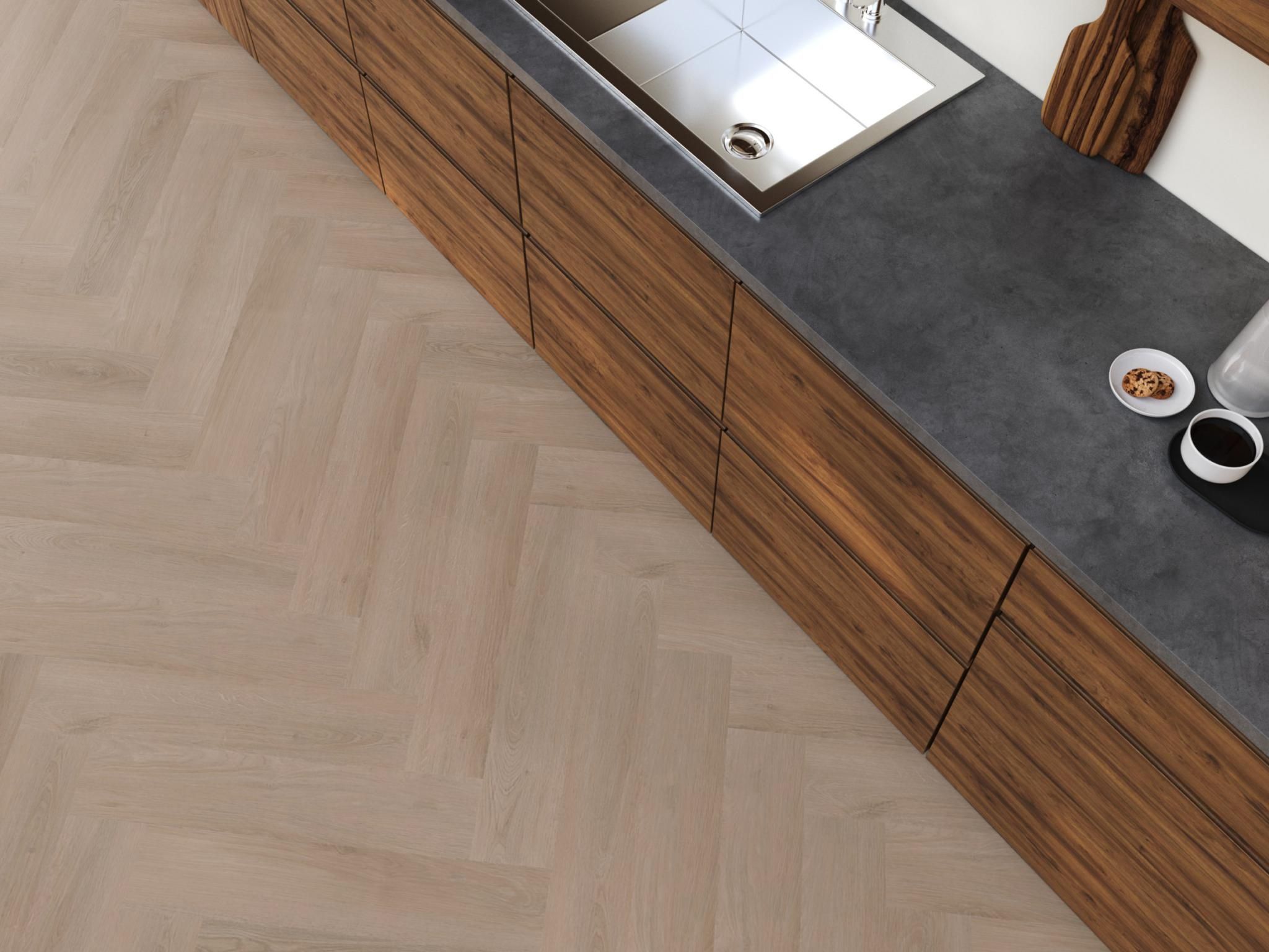 Floor life PVC YUP Merton Herringbone Dryback Dark Oak