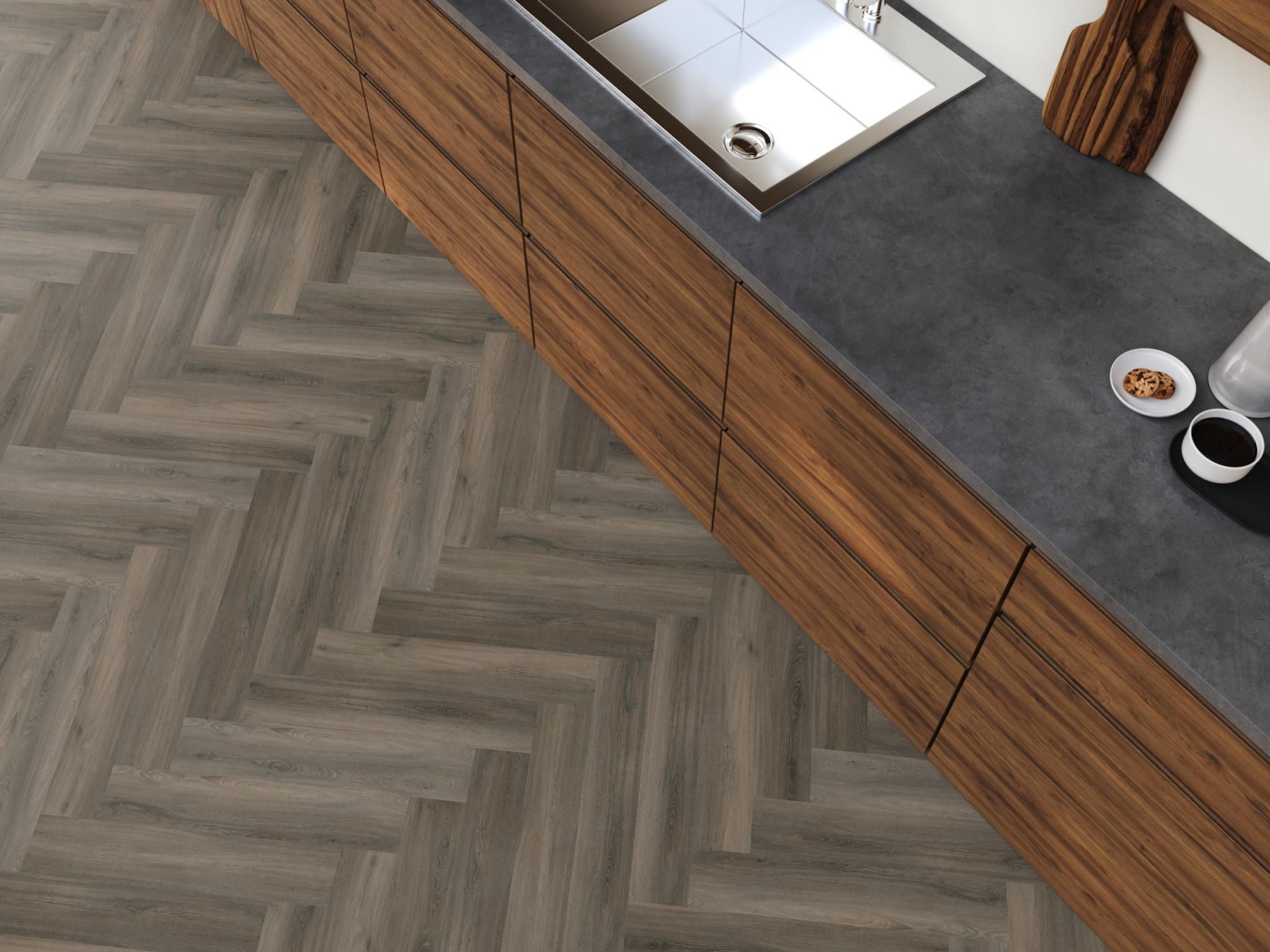 Floor life PVC YUP Herringbone Click SRC Dark Grey