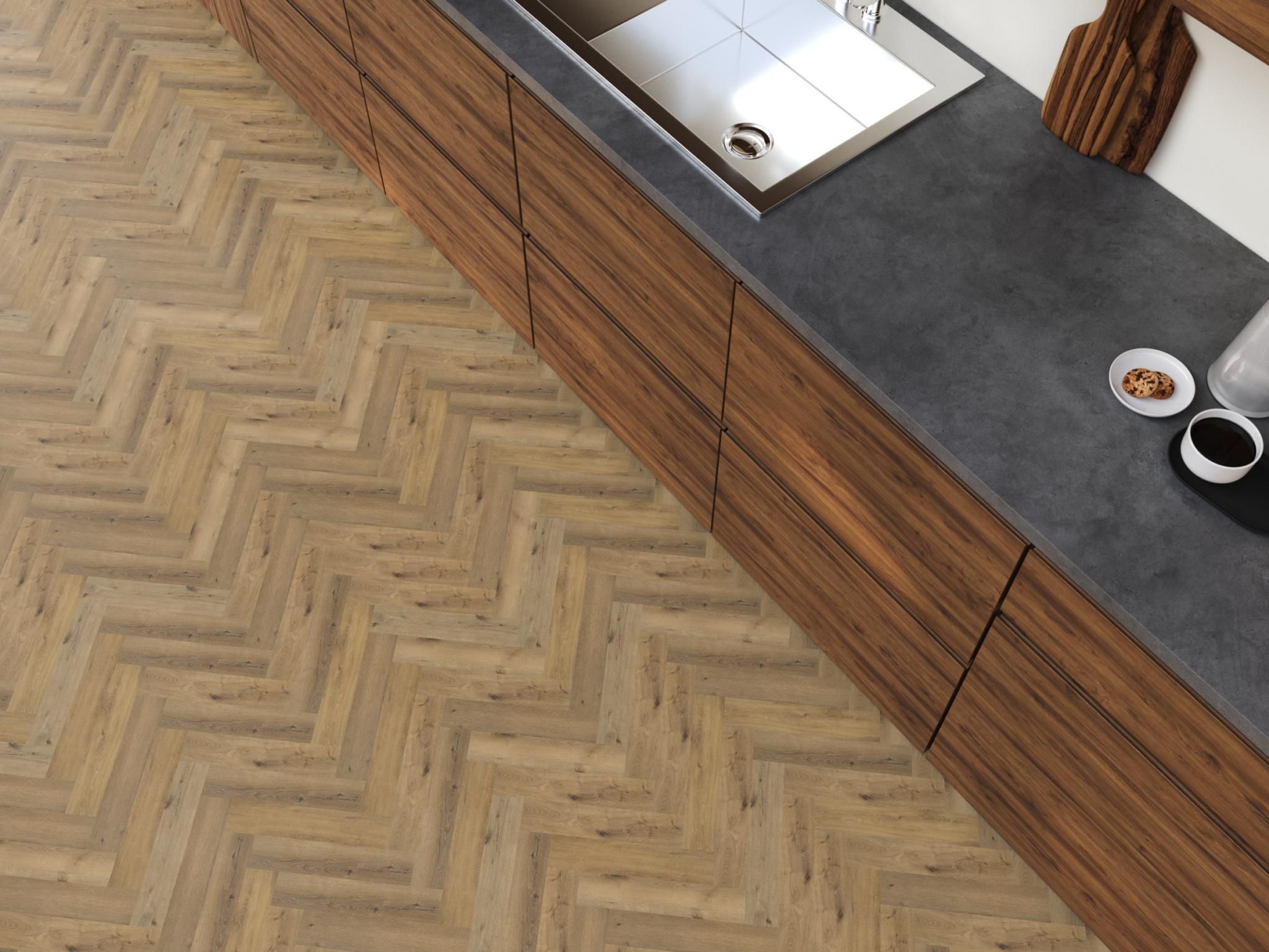 Floor life PVC YUP Herringbone Click SRC Dark Oak